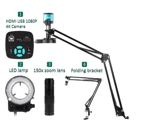 4K Electronic Digital Microscope For Soldering Microscope Set 1080P HDMI VGA USB Industrial Camera 150x Lens Fold Bracket Remote