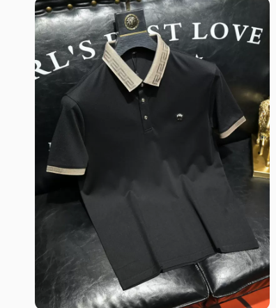 European station European high-quality mercerized cotton lapel short-sleeved POLO shirt men's summer casual slim breathable half-sleeved shirt