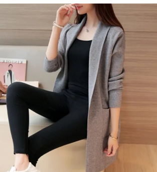 New 2020 Autumn Winter Long Cardigan Female Casual Women Pocket Cardigan Sweater Knitted Cardigans All-match Women Jacket Tops