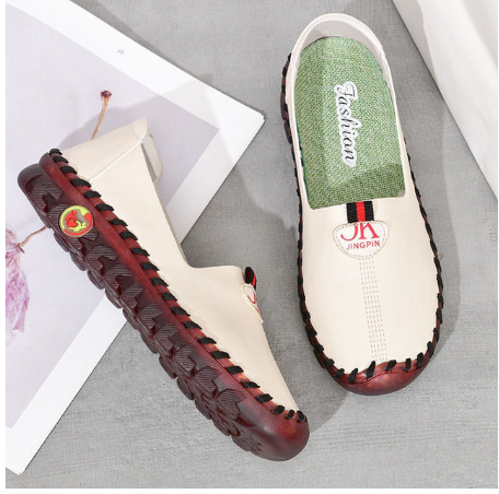 Thick Sole Flats Korean Shoes For Women Cozy Leather Slip On Moccasins Pregnant Woman Wide Fit Orthopedic Shoes Women's Loafers