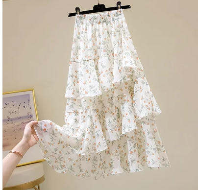 Half-length skirt new 2023 summer floral irregular ruffles all-match a word ins super fairy cake skirt female