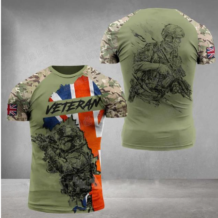 2022 Summer ARMY-VETERAN T Shirt Men British Soldiers 3D Printed Field Camouflage Shirt High Quality Special Forces T-shirt Top