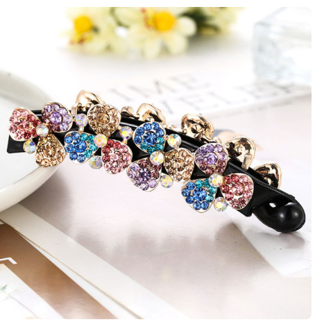 Korea New Flower Banana Hair Clip Fashion Ladies Ponytail Vertical Hairpin Paint Rhinestone Hairgrip Barrettes Women Headdress