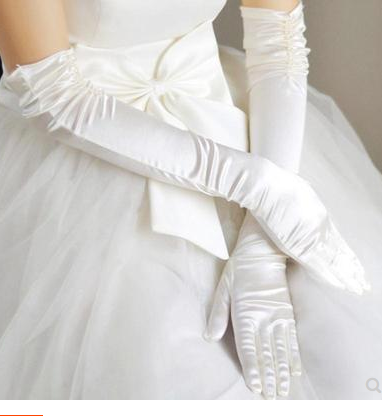 Bridal Wedding Dress Gloves Long Section French White Satin Pearl Autumn and Winter Wedding Warm Sunscreen Arm Sleeves