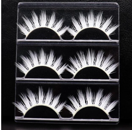 HBZGTLAD 3pair White Eyelashes Cosplay Makeup Natural Long Cross Strip False Eye Lashes