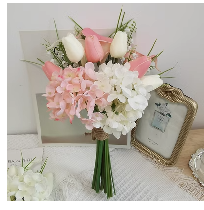 Ins wind small fresh wedding certificate hand bouquet simulation flower photo props tulip rose registration bouquet