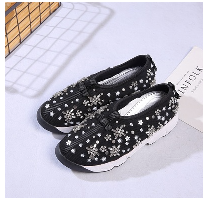 Pepper with the same mesh garden shoes beaded sequins rhinestone flower single shoes casual thick bottom sports platform shoes women