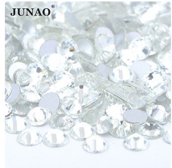 JUNAO Wholesale SS6 SS8 SS10 SS12 SS16 SS20 SS30 Glass Rhinestones Flat Back Strass Non Hotfix Crystals For DIY Nail Decoration