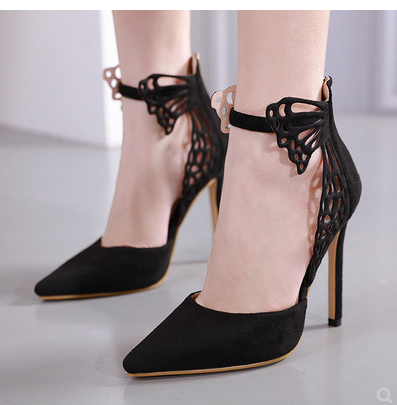 AliExpress Lazada Women High European and American pointed toe hollow stiletto bowknot shallow mouth single shoes women