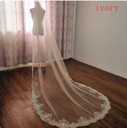 Bridal Wedding Veil Sparkling Pearl Sequins Lace Cathedral Wedding Accessories Hair Accessories 2023 New Veil