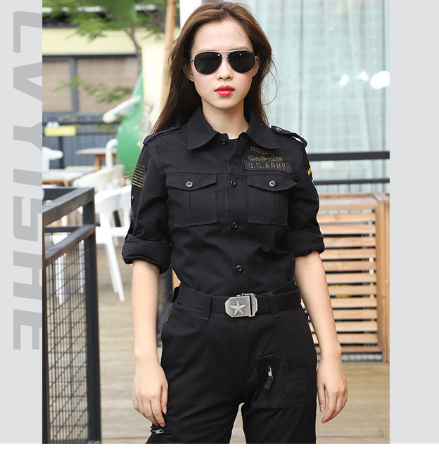 Military Camouflage Long Sleeve Shirt Women Cotton Black Tops Military Uniform Cotton Armygreen Cargo Lapel Shirts