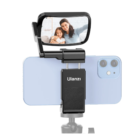 Ulanzi ST-30 Smartphone Clip Clamp Selfie Mirror Kit 360 Adjustable Phone Mount Vlog Livestream Bracket with Cold Shoe for Mic