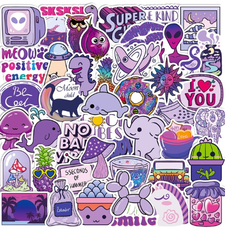 10/30/50PCS Cartoon Purple Animal Stationery Sticker Aesthetic PVC Children's Decoration Scrapbooking School Supplies for Kids