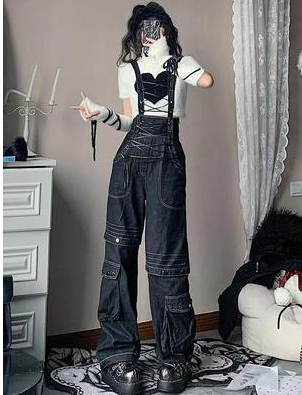 SHIQIYUE October Seventeen high-waisted jeans with detachable American style hot girl retro deconstructed overalls