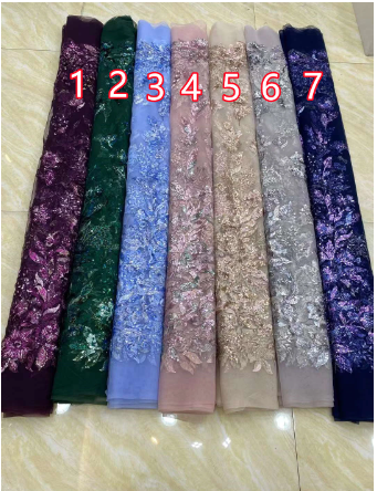 Beautiful Sequins Embroidered French Mesh Tulle lace African Sequins Fabric Lace For Evening Dresses weddings Party 5 yards