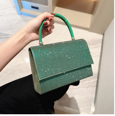 Transnational foreign trade portable evening bag mini rhinestone hand carry banquet Messenger evening bag fashionable green handbag female