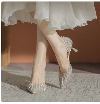 Crystal Queen 6CM Pointed Toe Bride Wedding Shoes Cinderella Prom Rhinestone Mary Janes High Heels Thin Heels Mary Jane Shoes