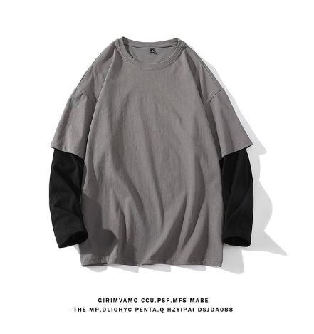 Autumn Fashion Fake Two Pieces T Shirt Men Casual Oversized O Neck Long Sleeve T-Shirts Women Cotton Hip Hop Streetwear Top Tees