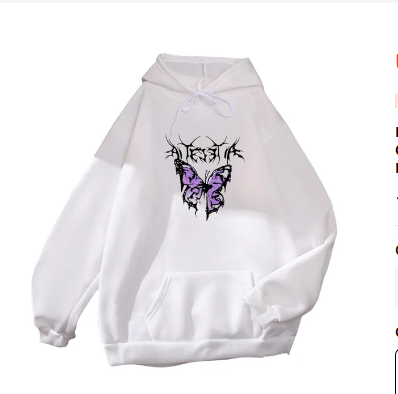 Korean Fashion Butterfly Printed Sweatshirts For Women Casual Loose Hoody Long Sleeve Oversized Hoodie Teen Girl Pocket Pullover