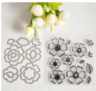 AZSG Beautiful Flowers Leaves Petal Clear Stamps Cutting Dies Set For DIY Scrapbooking Photo Album Card Making Silicon Craft