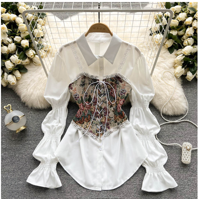 2022 spring and summer new design sense retro pattern bandage outerwear small vest mid-length a-line fluffy shirt skirt