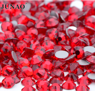 JUNAO Wholesale 100 Gross SS6 8 10 12 16 20 30 Top Quality Red Glass Rhinestone Bulk Flatback Crystal for Clothes Nail Stones