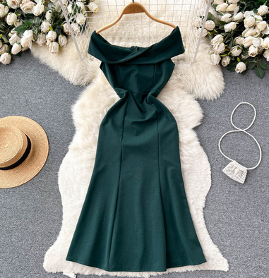 High-end socialite dress long skirt summer new slim-fit bag hip open back mermaid skirt sexy off-shoulder dress