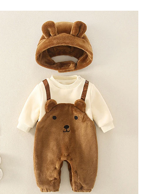 Winter Warm Baby's Rompers Cartoon Bear Baby Boy Hooded Clothes Newborns Jumpsuit For Kids Boys Fleece Clothing 0-12Month