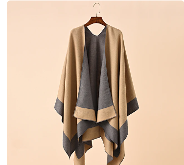 Women Winter Faux Cashmere Knitted Shawl Thickened Ponchos Long Fashion Warm Wraps Elegant Batwing Cardigan Cape Top Coat