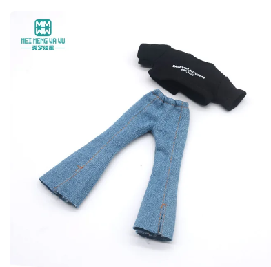 Blyth Clothes Azone OB22 OB24 Doll Accessories Fashion Short T Black White Jeans Plaid Pants Toy Gift