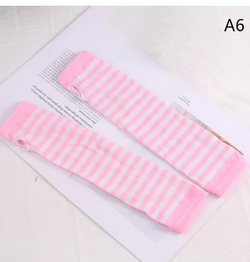 1pair New Long Glove Arm Cover Classic Pink Black And White Striped Fingerless Elbow Gloves Warmer Knitted Wristband