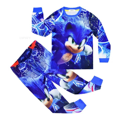 New SONIC RACING Boys Girls Family Cotton Sleepwear Suit Sets Kids Long Sleeved+Pant 2Piece Clothes Sleepwear Sets