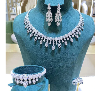 janekelly 4pcs Bridal Zirconia Full Jewelry Sets For Women Party, Luxury Dubai Nigeria CZ Crystal Wedding Jewelry Sets