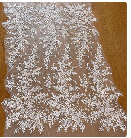 1 Yard Sequins Embroidery Lace Applique Sewing Flower Fabric Collar Patch Wedding Gown Bridal Dress DIY