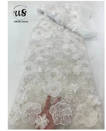 Newest 2023 French Popular Design Handmade 3D Embrordered Net Lace Beads Sequins Top Quality Fabric For Party Evening Dress