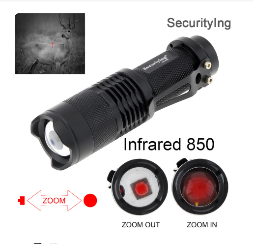 SecurityIng IR 850nm 940nm LED Flashlight Adjustable Focus Infrared Tactical Torch Waterproof Night Vision IR Light for Hunting