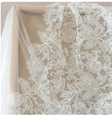 1 Yard Ivory Exquisite Alencon Lace Fabric with Crochet Pattern Floral Emrboidery Fabric for Wedding Gown, Lace Caps