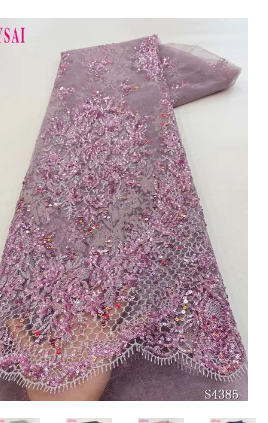 Nigerian Lace Fabric 2022 High Quality Embroidery African Purple Sequins Tulle Latest French Lace Fabric For Wedding Party