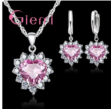 True Love 925 Sterling Silver Jewelry Sets For Wedding Women Cubic Zirconia Pendant Necklace Earrings Set Valentine's Gift