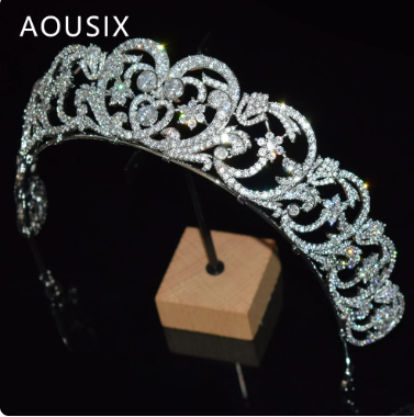 European Bride Princess Diana Crown CZ Crystal Headband Jewelry Wedding Accessories Micro-set Zircon Bridal Headdress Tiaras