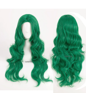 Kaioh Michiru Sailor Neptune Wigs Long Green Curly Heat Resistant Synthetic Hair Cosplay Wig + Wig Cap