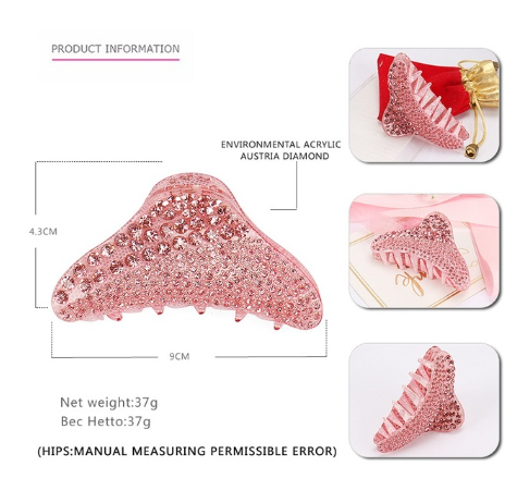 Fashion Triangle Shape Acrylic Hair Claw Luxurious Full Rhinestones Hair Claws Large Size Women Hair Clamp