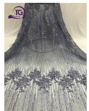 Hot Sale Fashion Design Glue Glitter African French Net Tulle Embroidery Sequins Beaded Lace Luxury For Party Evening Dresses