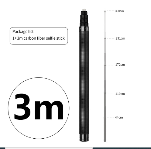 1.2m 3m Carbon Fiber Invisible Selfie Stick Bullet Time Rotating Handle Tripod for Insta360 X3 One X2 OneR GoPro Max Accessories