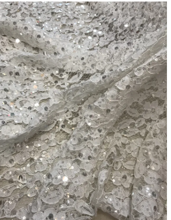 High Quality Beaded lace Fabric With cord JIANXI.C-1302.8420 sequins Embriodery French Tulle lace for wedding dress