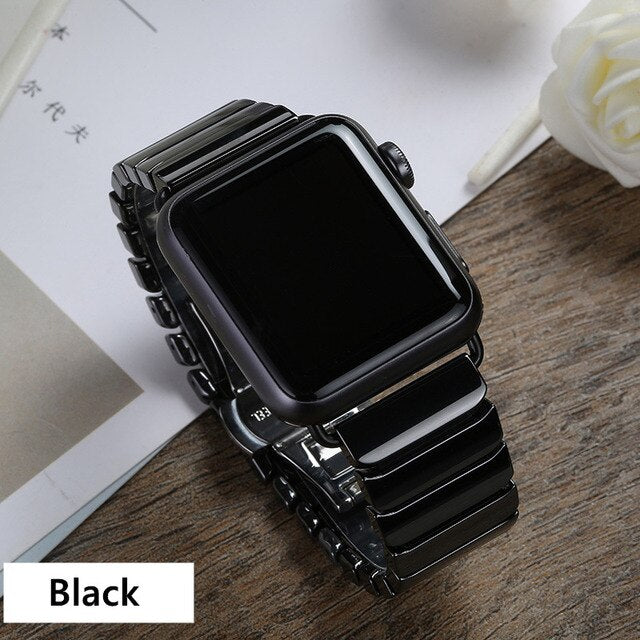 Ceramic Strap for Apple Watch Band 44mm 40mm 45mm 42mm 41 38 Stainless steel butterfly bracelet iWatch serie 8 7 6 3 se ultra 49