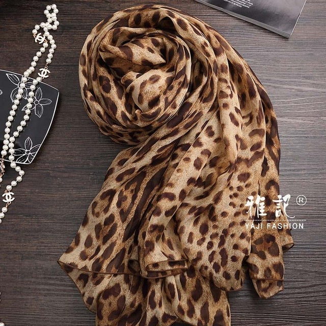 Classic leopard silk scarf ladies Hangzhou Women 100% silk scarf shawl long shawl spring autumn winter summer