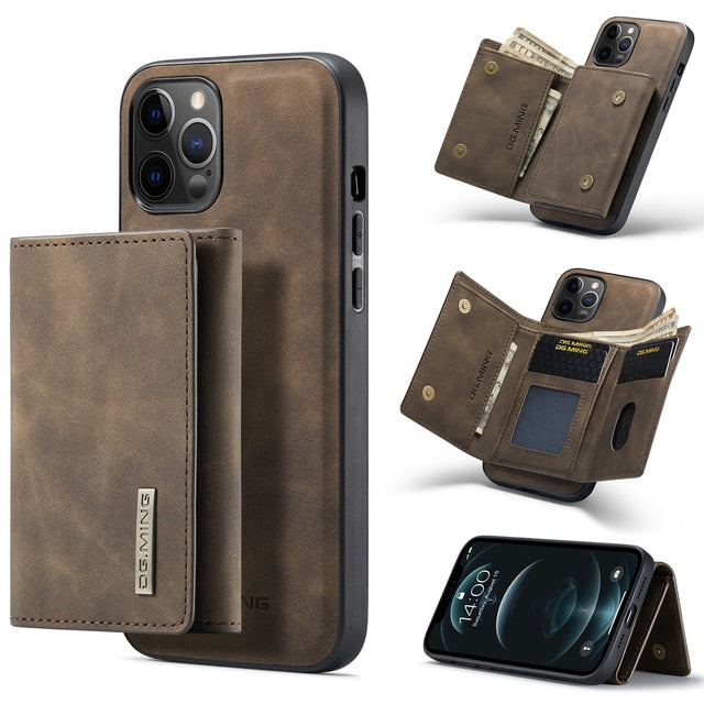 DG.MING Intelligent Divide Split body Magnetic Case Bag for iPhone 14 13 12 11 Pro max Mini 8 PLUS XR XS PU Leather Wallet Cover