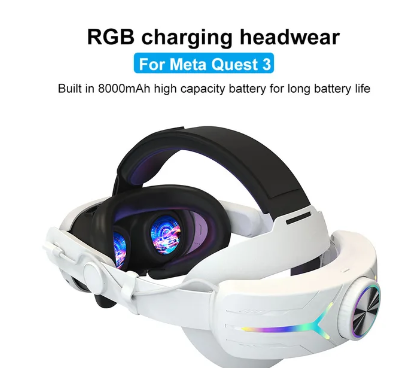 VR Head Strap Comfortable Sponge Headwear Charging Headset With Built-In 8000mAh Batteries For Meta Quest 3 VR Accessories