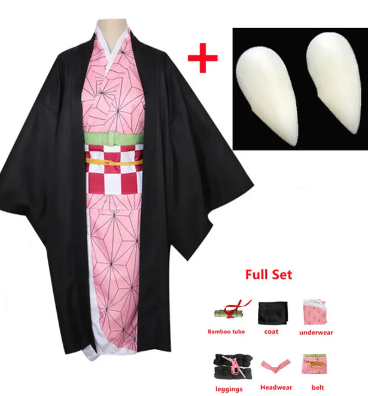 Kamado Nezuko Cosplay Costume Anime Demon Slayers Kimono Kimetsu No Yaiba Clothes Uniform Hallween Women Kids